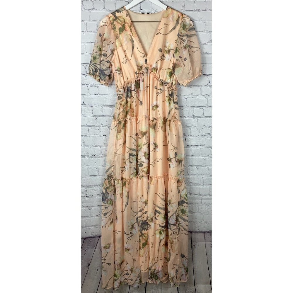 BALTIC BORN Womens’ Peach Floral Tiered Maxi Dress Size Small